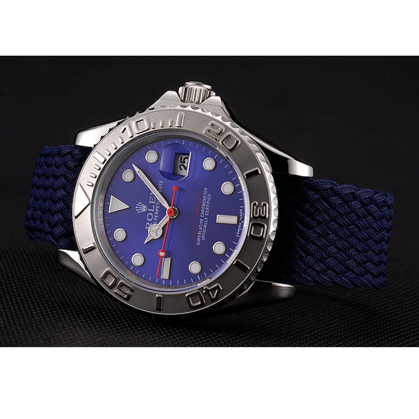 Aaa replica watch Master 1453868 Rolex Blue Yacht Dial Fabric Blue Bracelet 0713